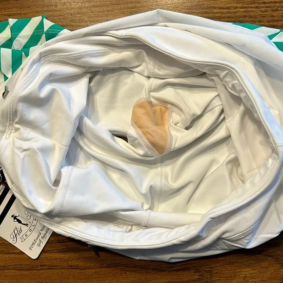 FlirTee Asymmetrical Pleated Golf Skirt White/Envy Green Stripes - Picture 10 of 16